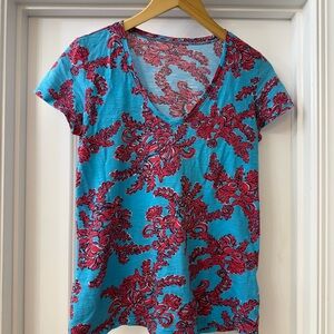 Lilly Pulitzer Blue and Pink Graphic Short Sleeve Tee